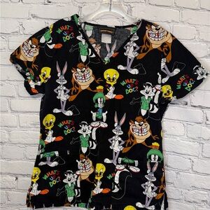 Looney Tunes Scrub Top Bugs Bunny Tweety Taz Cartoon Nurse Medical Top Small